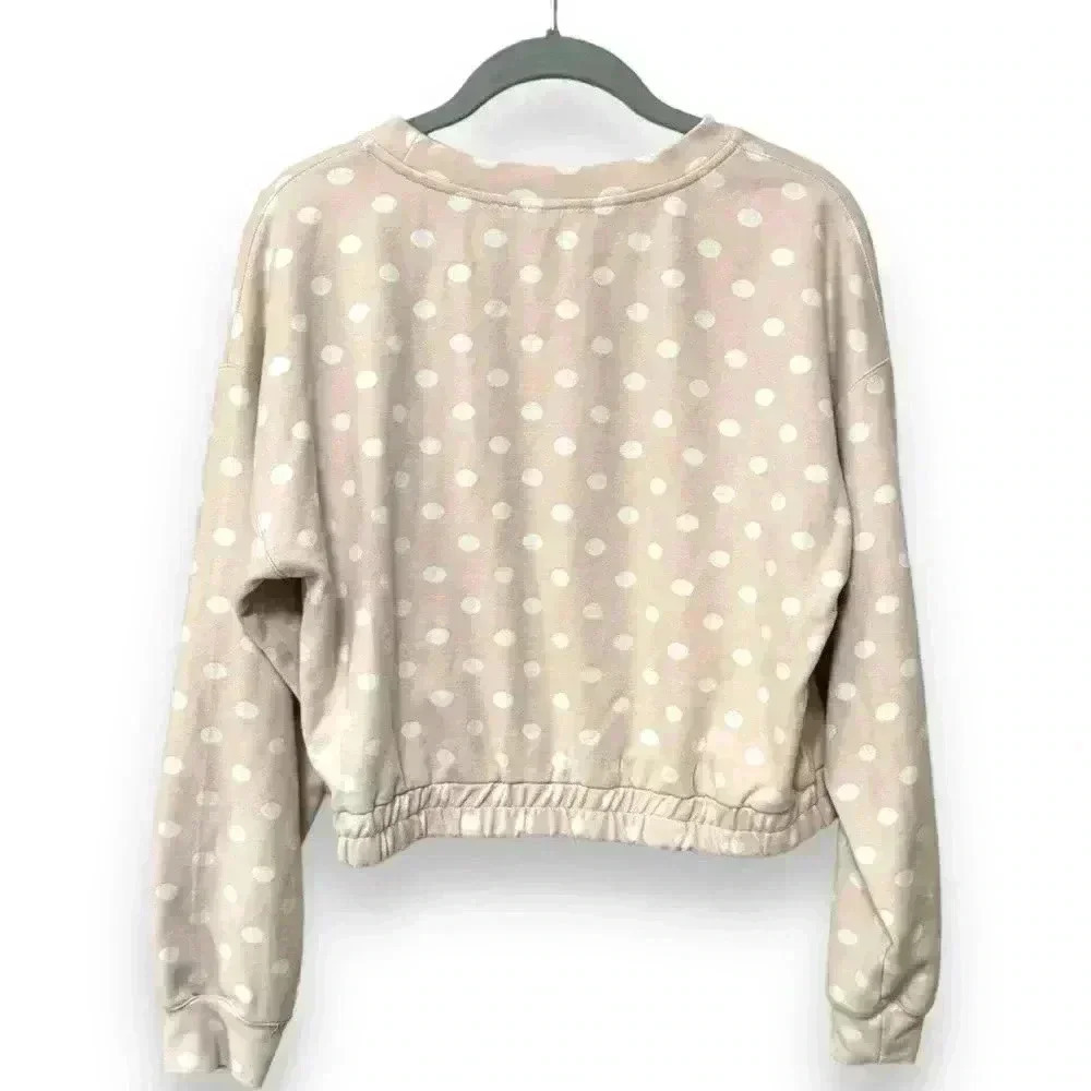 BLU PEPPER Dot Print Crew Neck Cropped Top long sleeve blush pink and cream NEW! - Picture 13 of 14